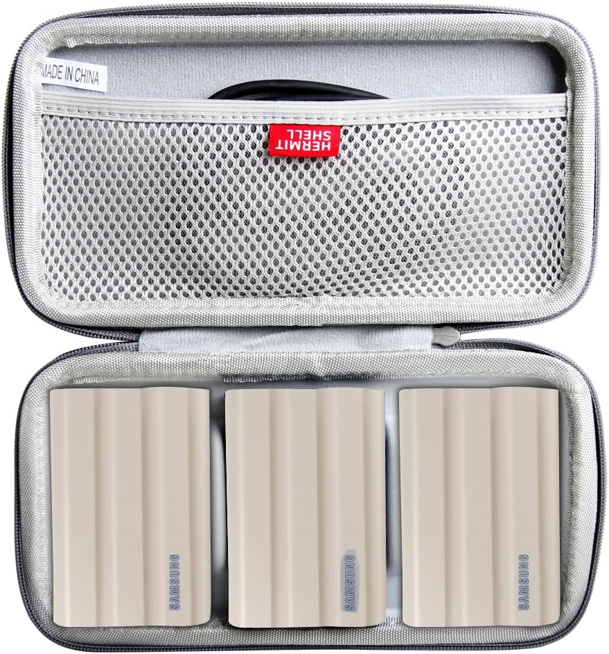 Hermitshell Hard Travel Case for Samsung T7 Shield 2TB / 1TB / 4TB, Portable SSD, USB 3.2 Gen2 External Solid State Drive (Grey, Case for 3 Hard Drives)