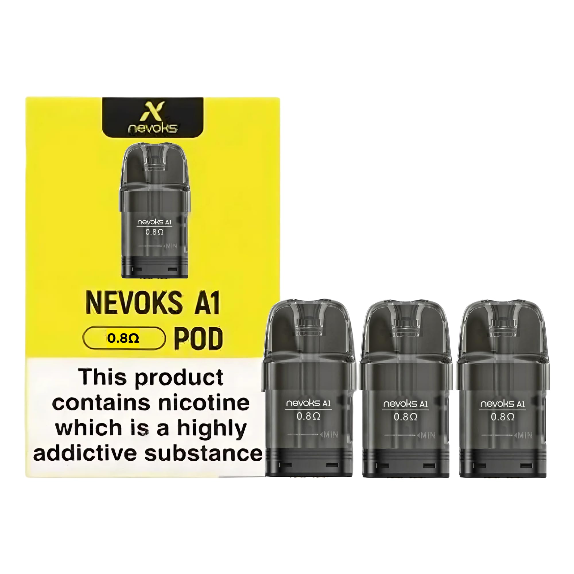 NEVOKS Feelin A1 Pods (0.8 ohm - Large | 13w - 16w) - 3 Pack, Side Fill System, MTL Vaping Style, Leakproof Design, No Nicotine