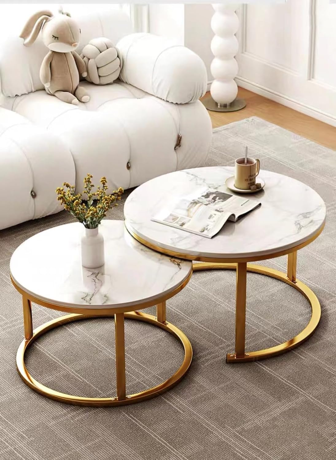Coffee Table Nesting Side Set of 2 End Table Top Sturdy Metal Frame Desk Centerpiece Living Room Bedroom Apartment Modern Industrial Simple Nightstand 4