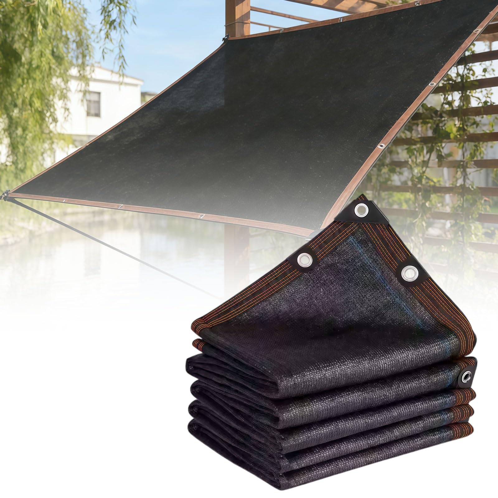 Red de protección solar resistente a los rayos UV, cierre de privacidad de polietileno de alta densidad transpirable para agricultura, balcón y coche, paño de refrigeración multiescena (6 m x 11 m