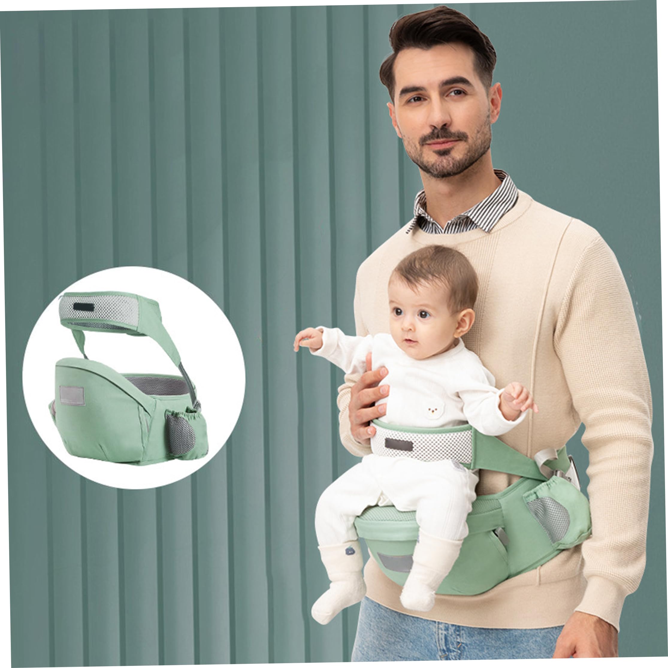 Porte-bébé ergonomique avec poches de rangement, siège respirant pour tout-petit, vert menthe