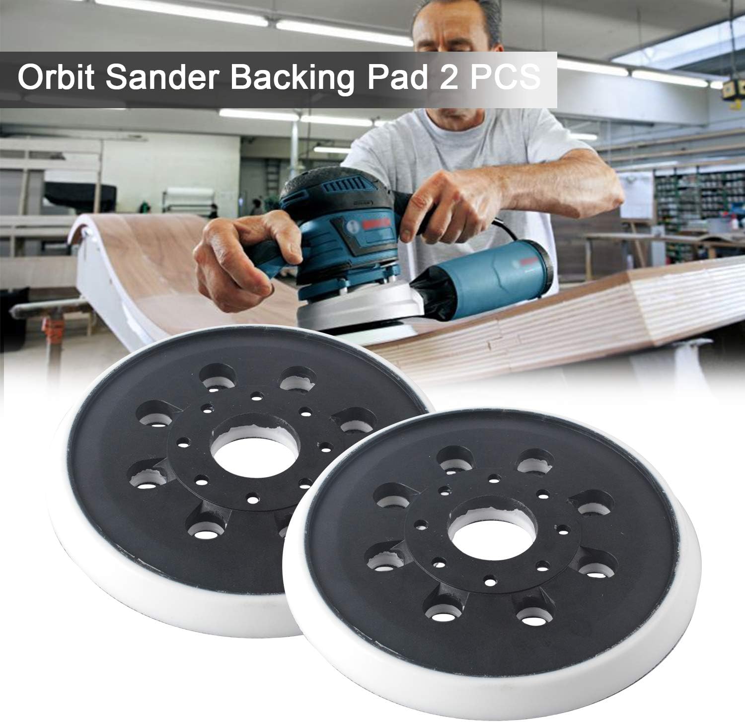 5”ROS20vs Replacement Sanding Pad Compatible with Bosch RS035, 8 Hole Hard Hook-&-Loop Sander Backing Pad Fits ROS10 ROS20VS ROS20VSC ROS20 Pack of 2 (2)
