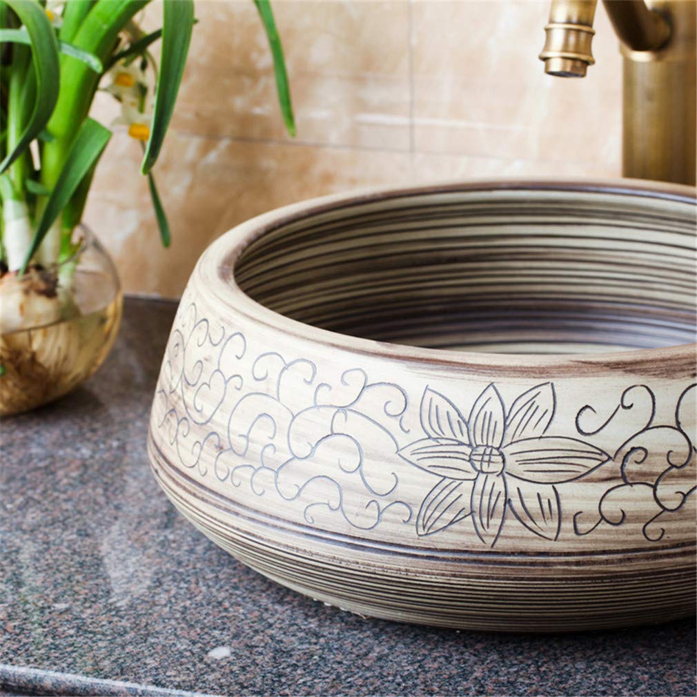 Ceramiczna Umywalka Nablatowa, Okrągła Umywalka, Ręcznie Rzeźbiony Ceramiczny Róg Obfitości, Umywalki Łazienkowe, Umywalka Dekoracyjna W Stylu Hotelowym, Umywalka Korytar