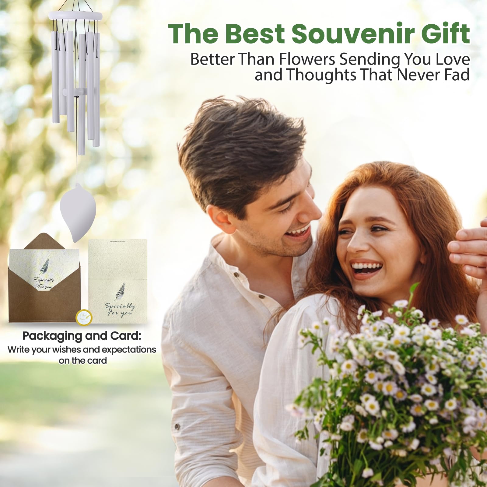 Wind Chimes for Garden 32 Inch Aluminum Tubes Memorial Gift for Grandma Decoration Wind Chime Outdoor Waterproof for Nana Mum Gift (White) - Image 4