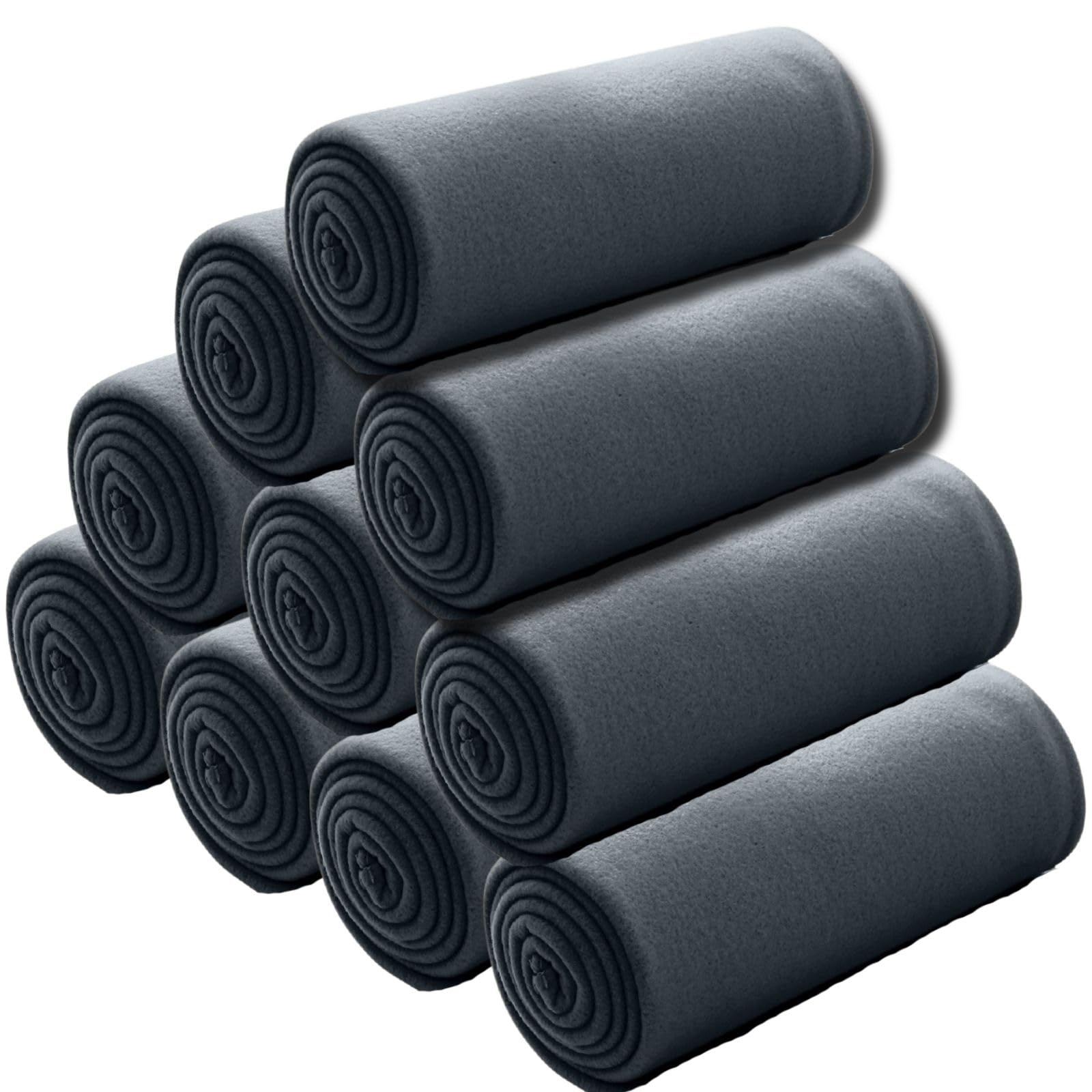 wometo Lot de 10 avantages Couverture Polaire oekoTex 130x160 cm env. 400g Lourde avec Anti-Boulochage et Bord en chaîne Gris foncé