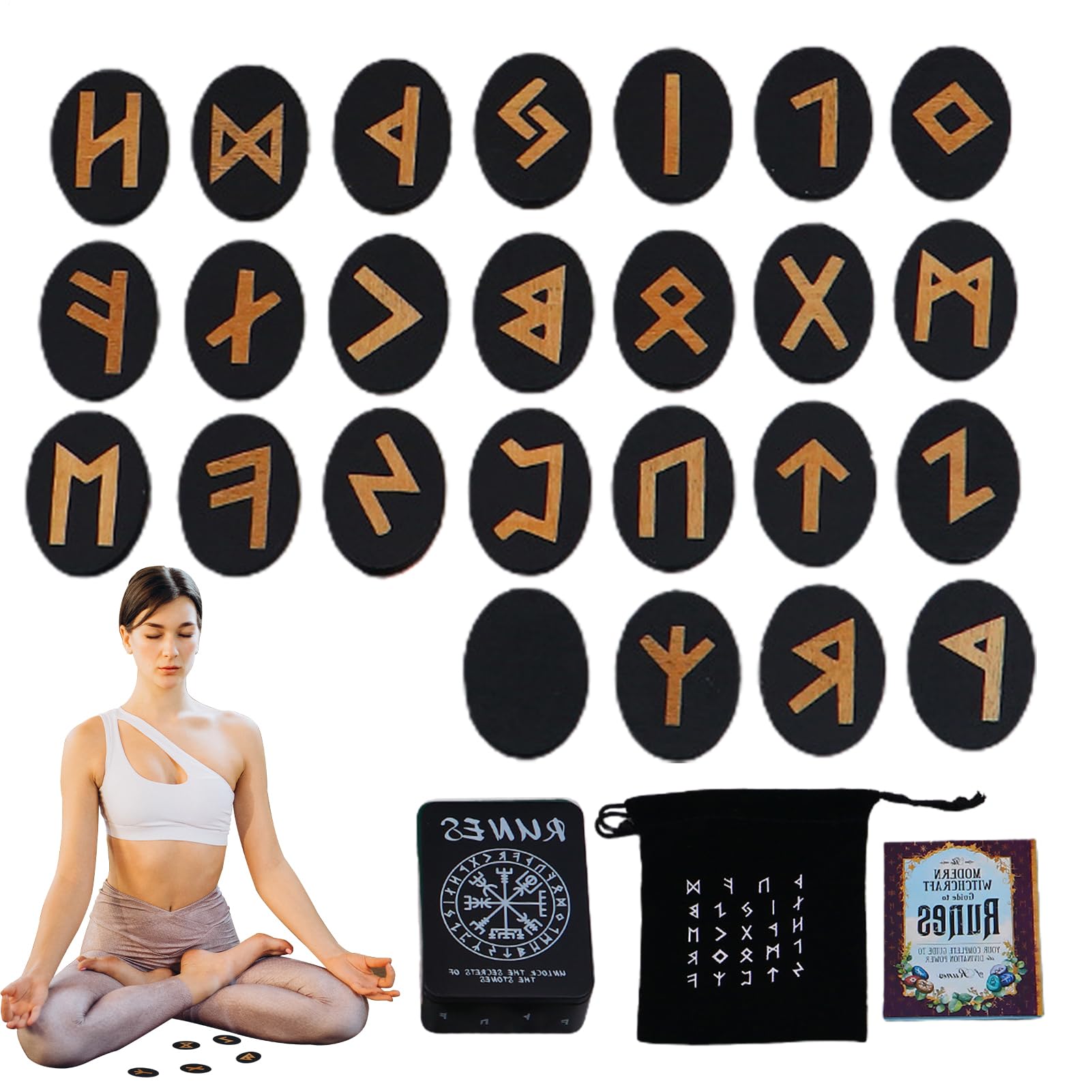 Runes Set including Manual and Pouch - 25 Wooden Divination Runes for , Norse Mythology and Meditation, Se référer au descriptif - Image 6