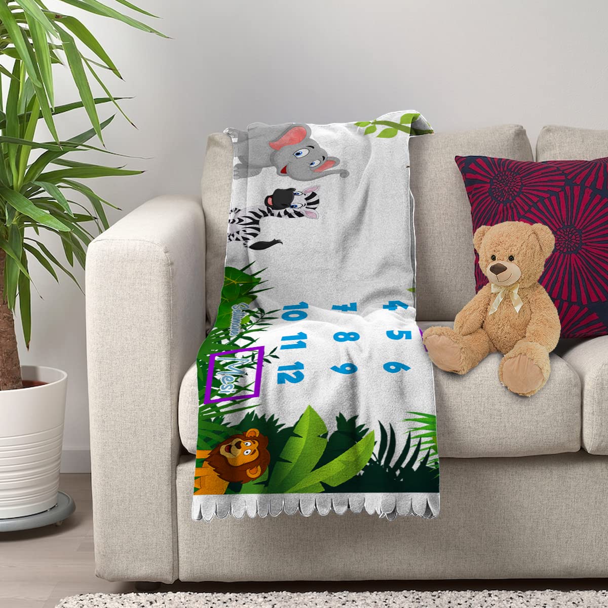 Copertina complimese neonato 1-12 personalizzabile con nome, 150x100 cm in pile, stampa ad alta definizione, kit riquadri incluso, idea regalo nascita