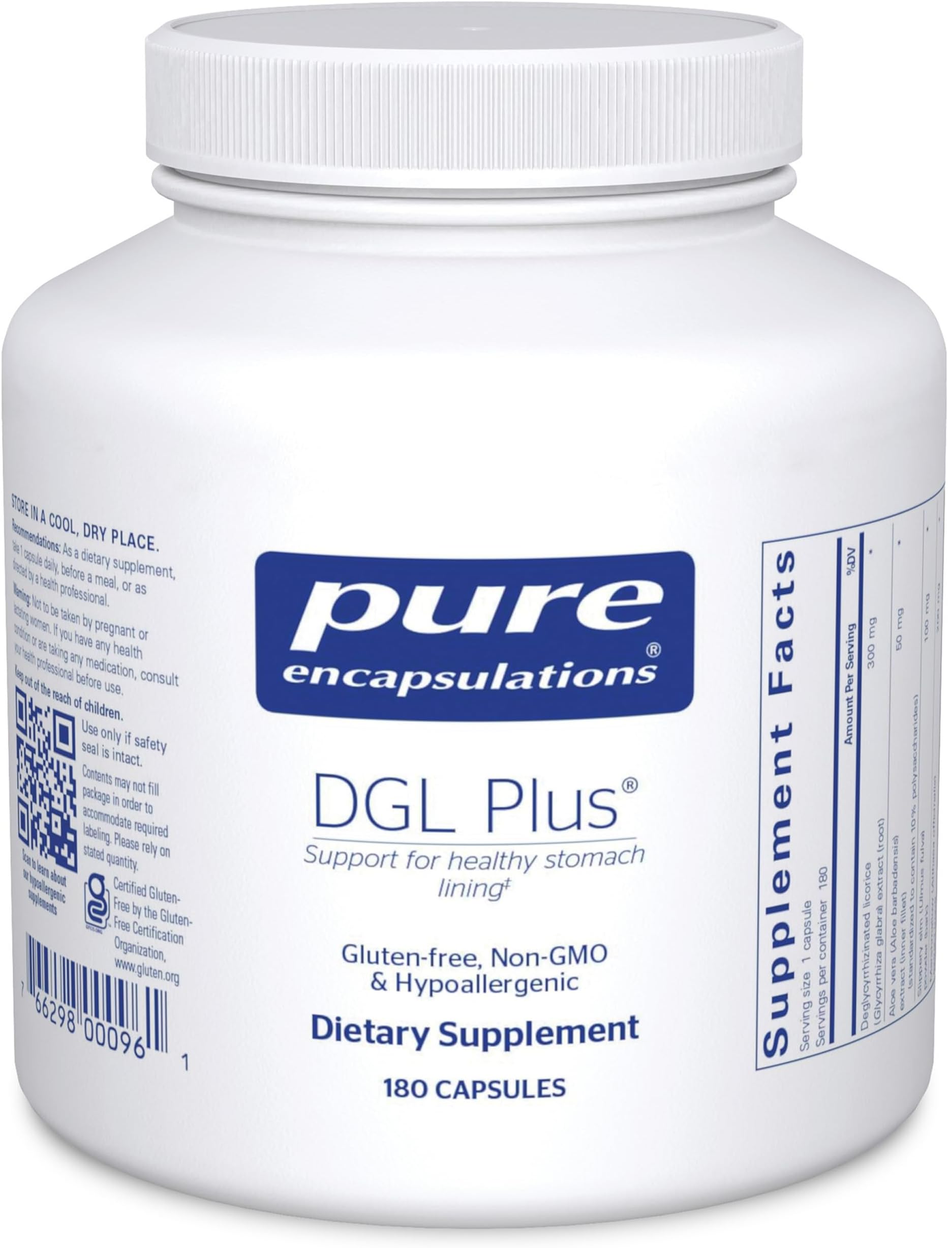 Pure Encapsulations -DGL Plus -Herbal Support for The Gastrointestinal Tract -180 Capsules
