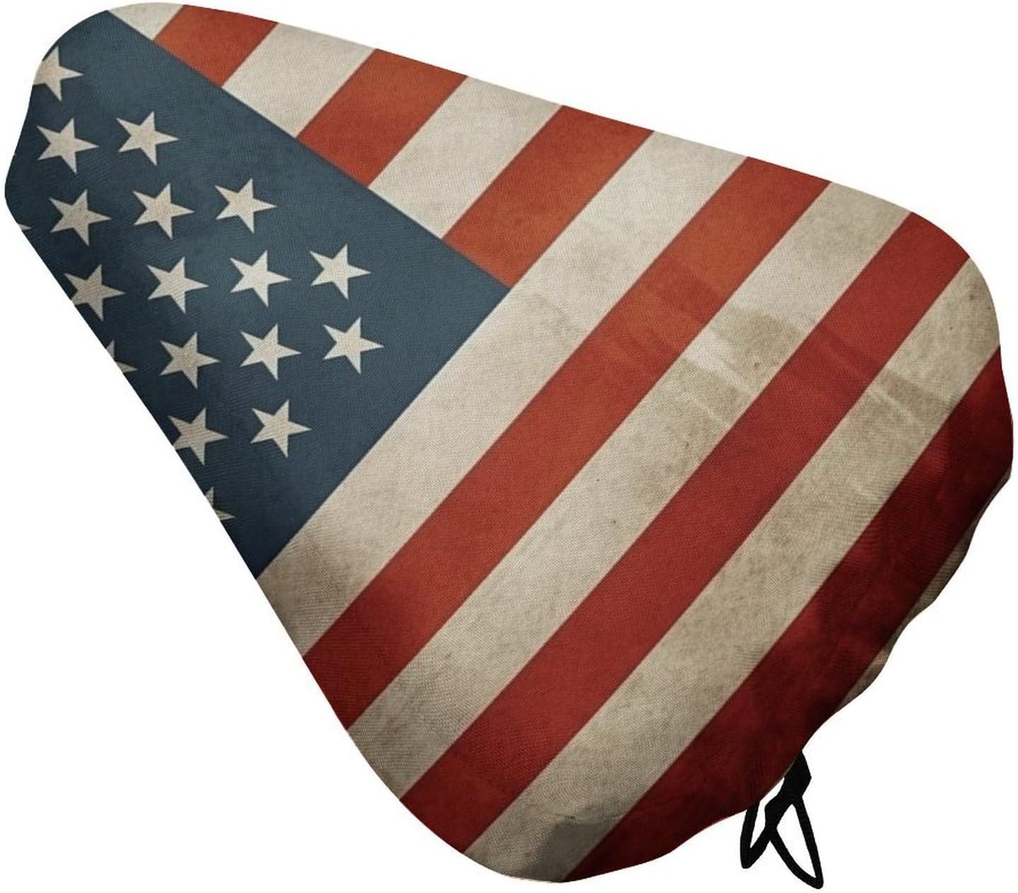 Vintage American USA Flag Waterproof Bike Seat Cushion with Drawstring for Women Men Soft Padded Bicycle Seat Cover for Comfort Wide Road Bike Saddles Universal Fit for Mountain Exercise