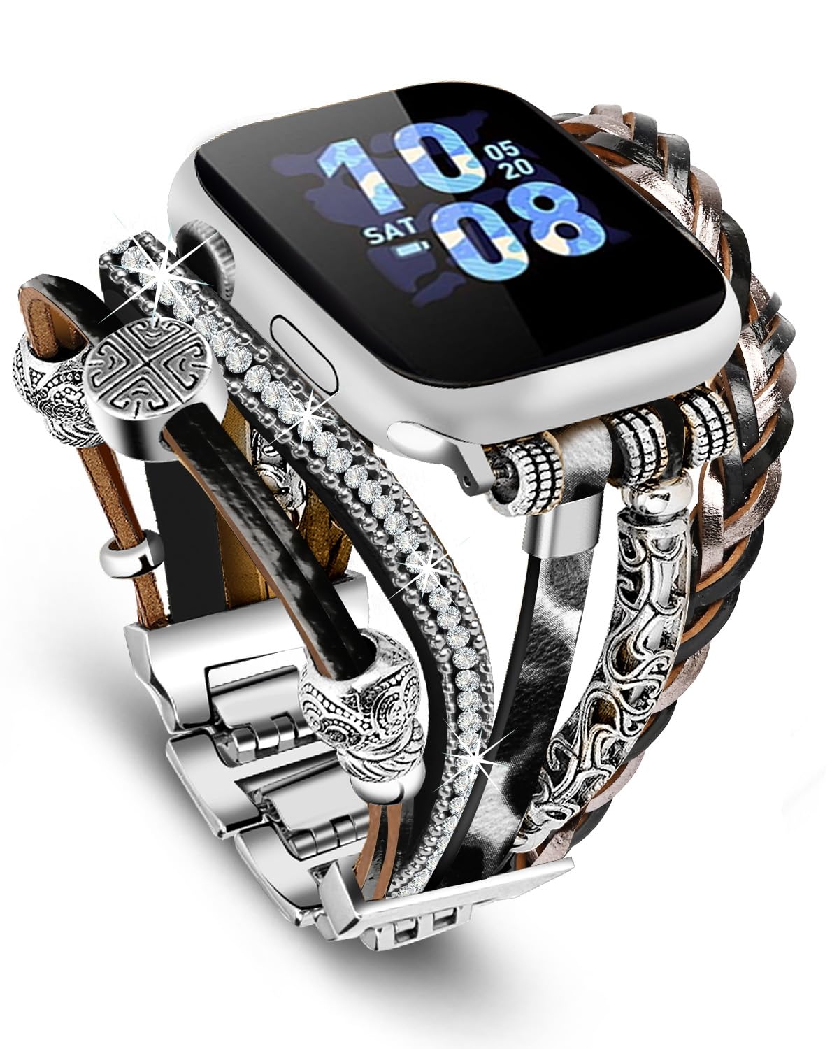 Compatible with Apple Watch Band 40mm for Women, Boho Bracelet for Apple Watch 38mm 41mm, Multilayer Leather Wrap Braided Strap for iWatch Series 10(