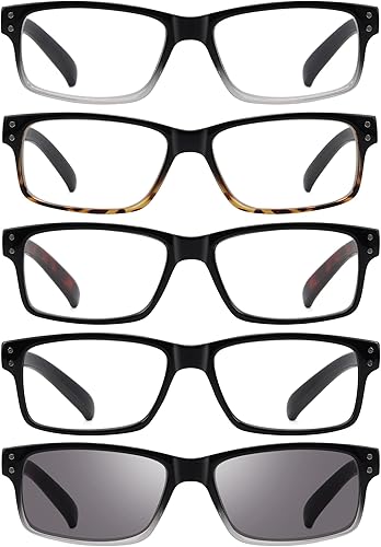 Miniatura 9 de 5 pares de anteojos de lectura con bisagra de resorte, lentes de lectura para hombres y mujeres, 5 negro