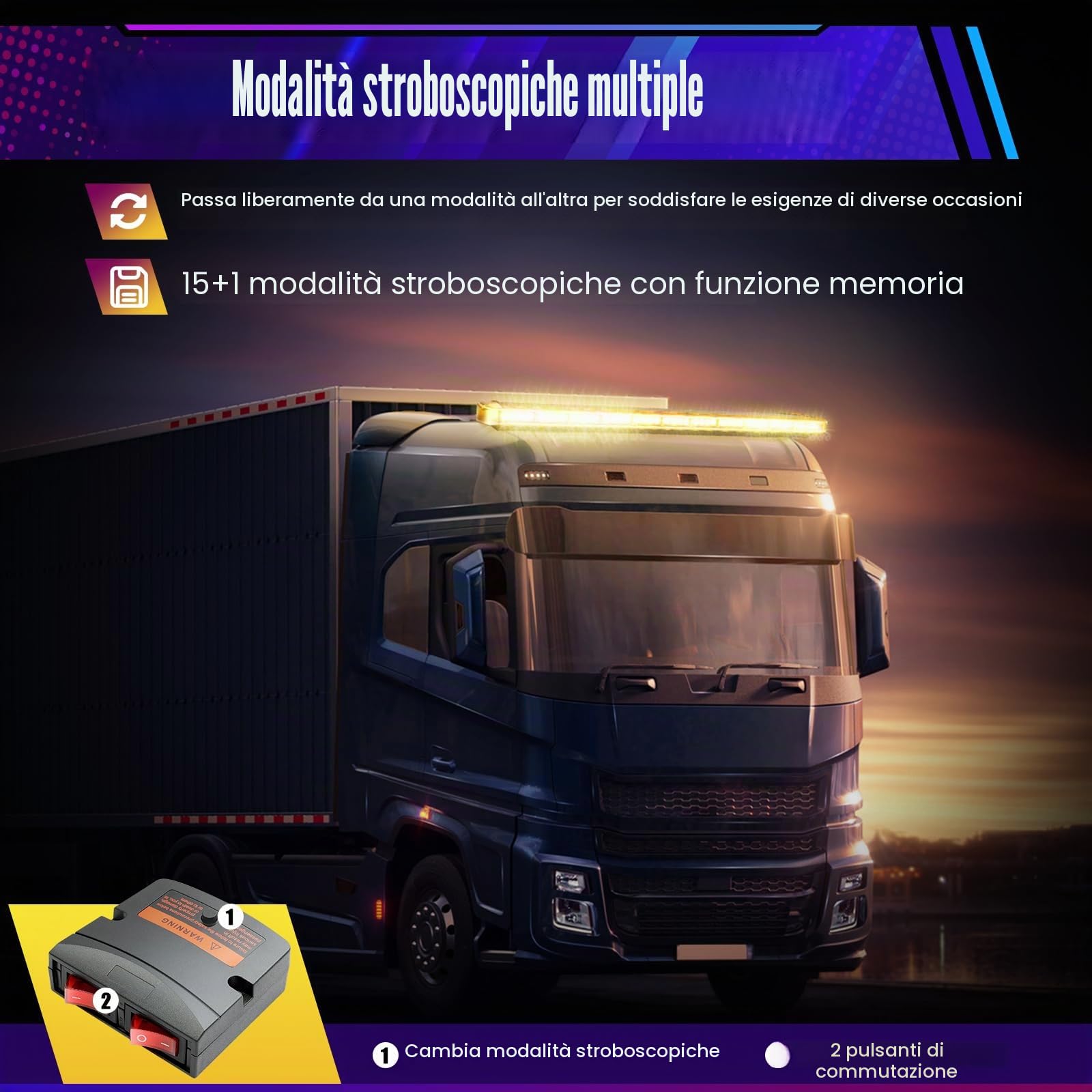 Rampa Girofaro LED Barra Luminosa Stroboscopica Lampada Di Avviso Di Guasto Dell'Automobile Barra Luminosa Di Avviso Con Regolatore 16 Modalità, per Auto 12V/24V