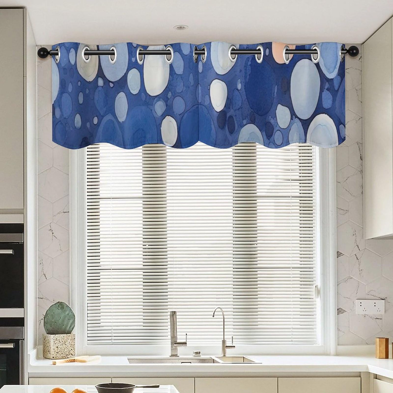 Cantonnières chinoises bleues géométriques lot de 2 finitions haut de gamme