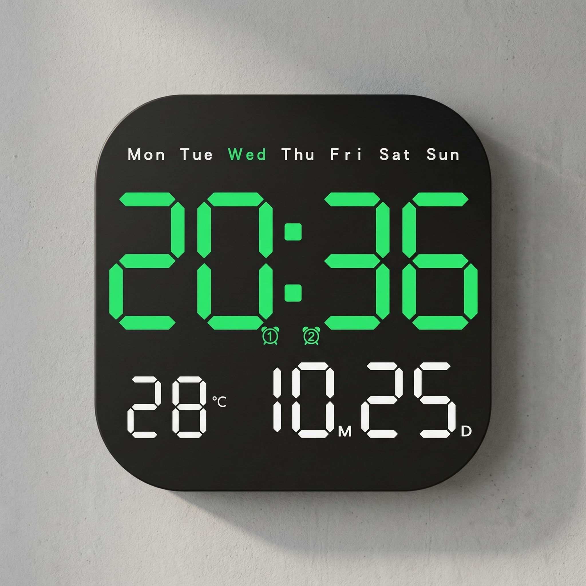 Multifunktionaler Digitaluhr mit LED-Display, Temperatur-, Datum- und Wochentag-Anzeige, Wandmontage, Tischständer, Fernbedienung, Helligkeit Regulierbar, für Zuhause und Büro (Rosa)