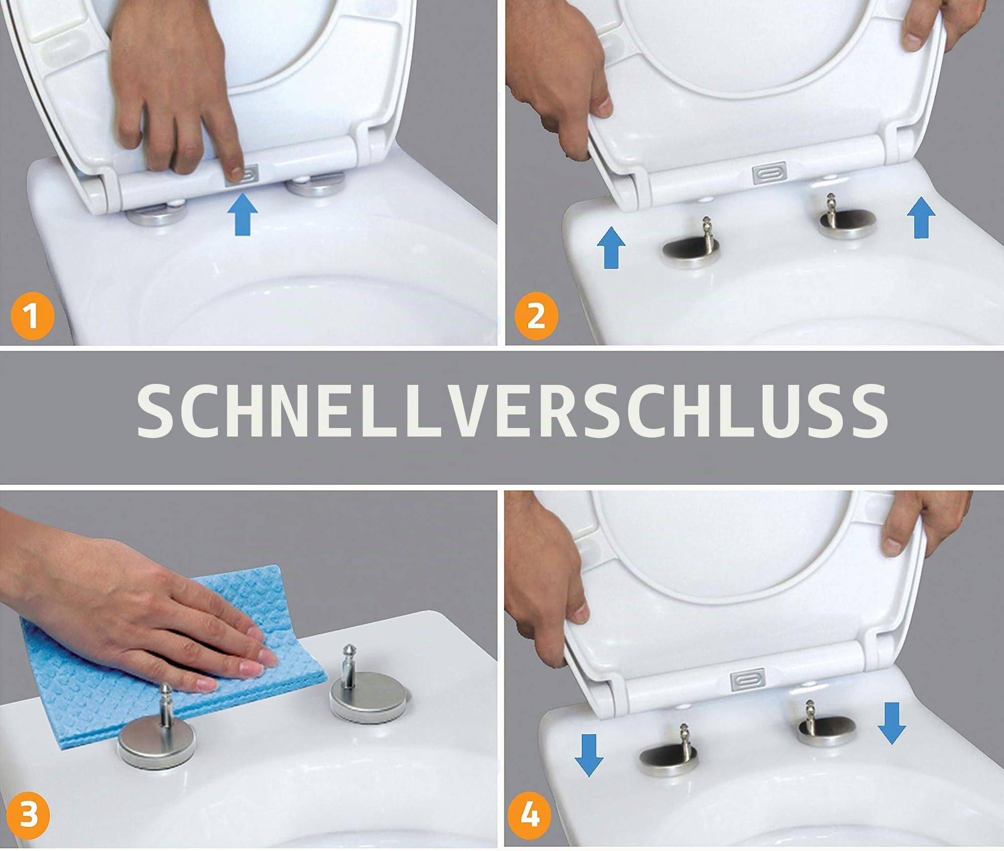 Aqua Bagno | Flacher Toilettendeckel, D-Form, WC-Sitz mit Absenkautomatik | abnehmbarer Klodeckel, Universeller WC-Sitz, Softclose