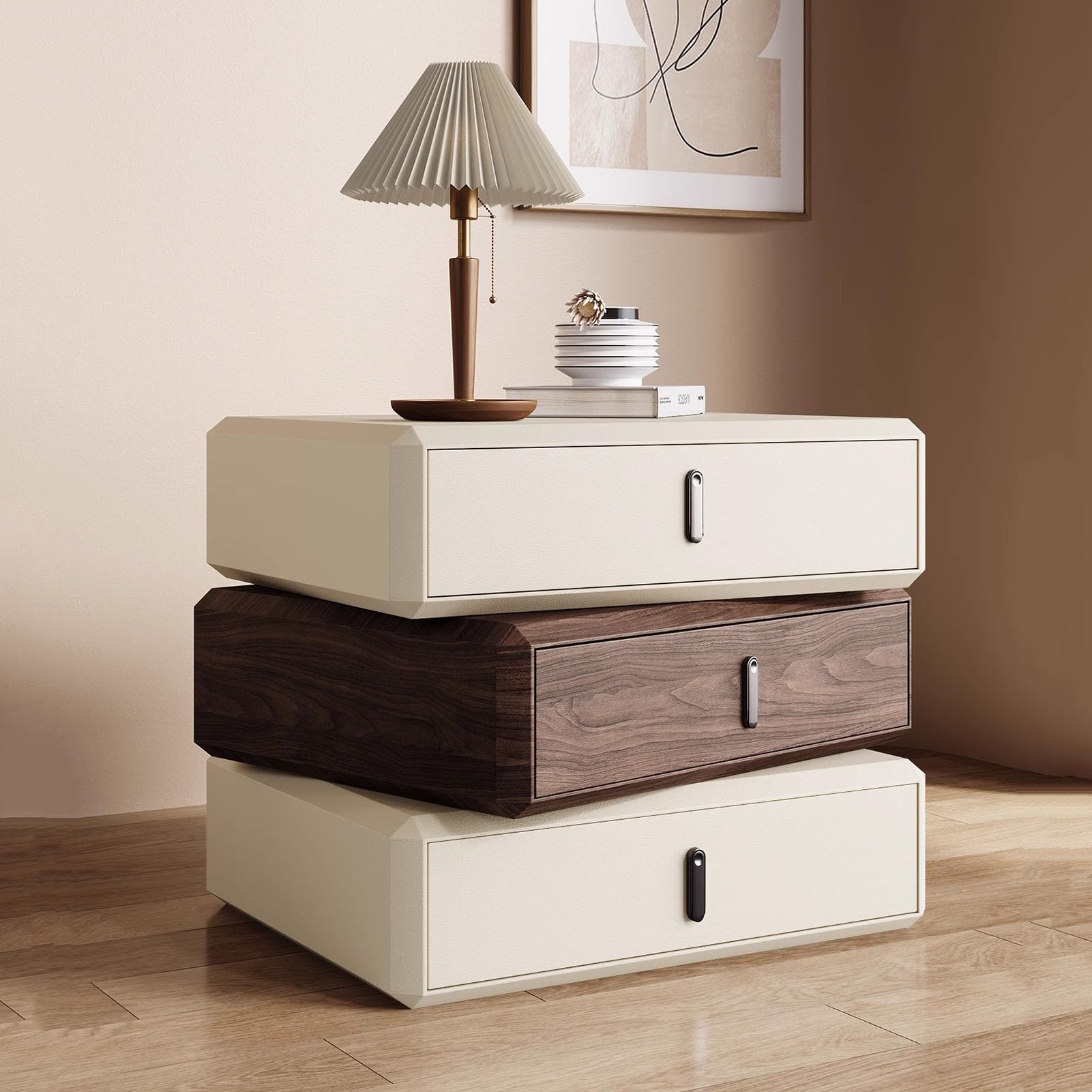SXZenSpace Modern Rotatable Nightstand,Creative Minimalist Bedside Table Durable Wood Top End Side No Assembly Required for Bedroom,B,50x40x52cm(20x16x20inch)
