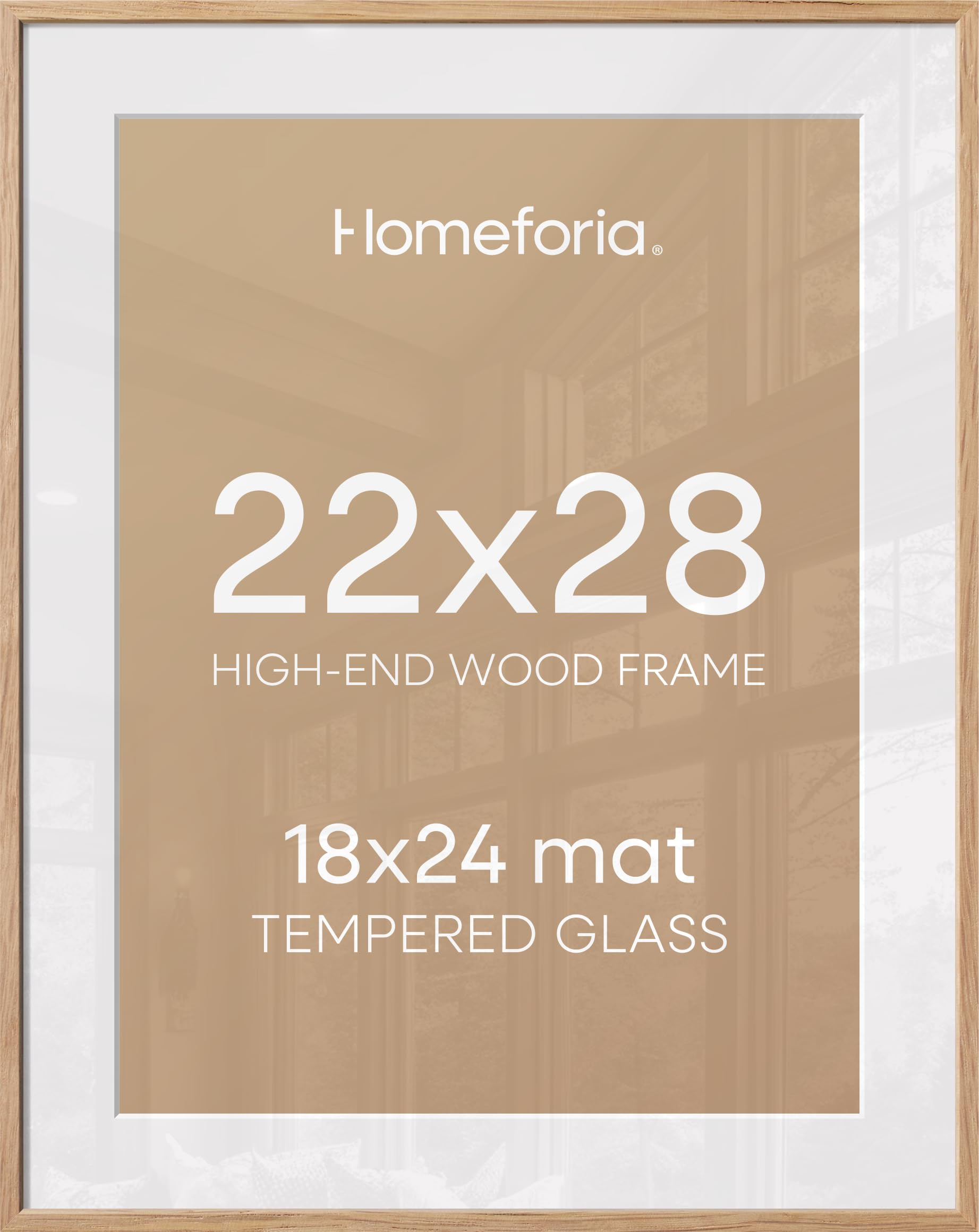 Homeforia Wooden Poster Frame 22x28, High End Natural Oak 22 x 28 Picture Frame with Mat 18 by 24, 22x28 Light Wood Frame Matted to 18x24 Photo, 28by22 Large Frames, Tempered Glass, Wall Kit, Set of 2