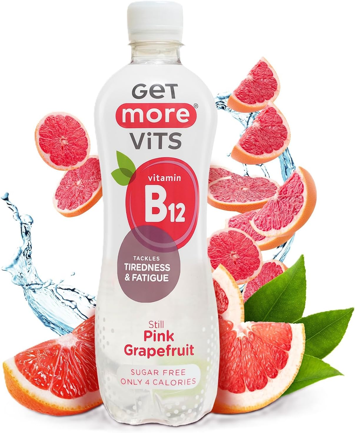 Vits - B12 Vitamins Still Pink Grapefruit Flavoured Spring Water (12 x 500ml), Supports Energy Release, Tackle Tiredness & Fatigue, Natural Flavours, Sugar Free, Low Calorie, Vegan