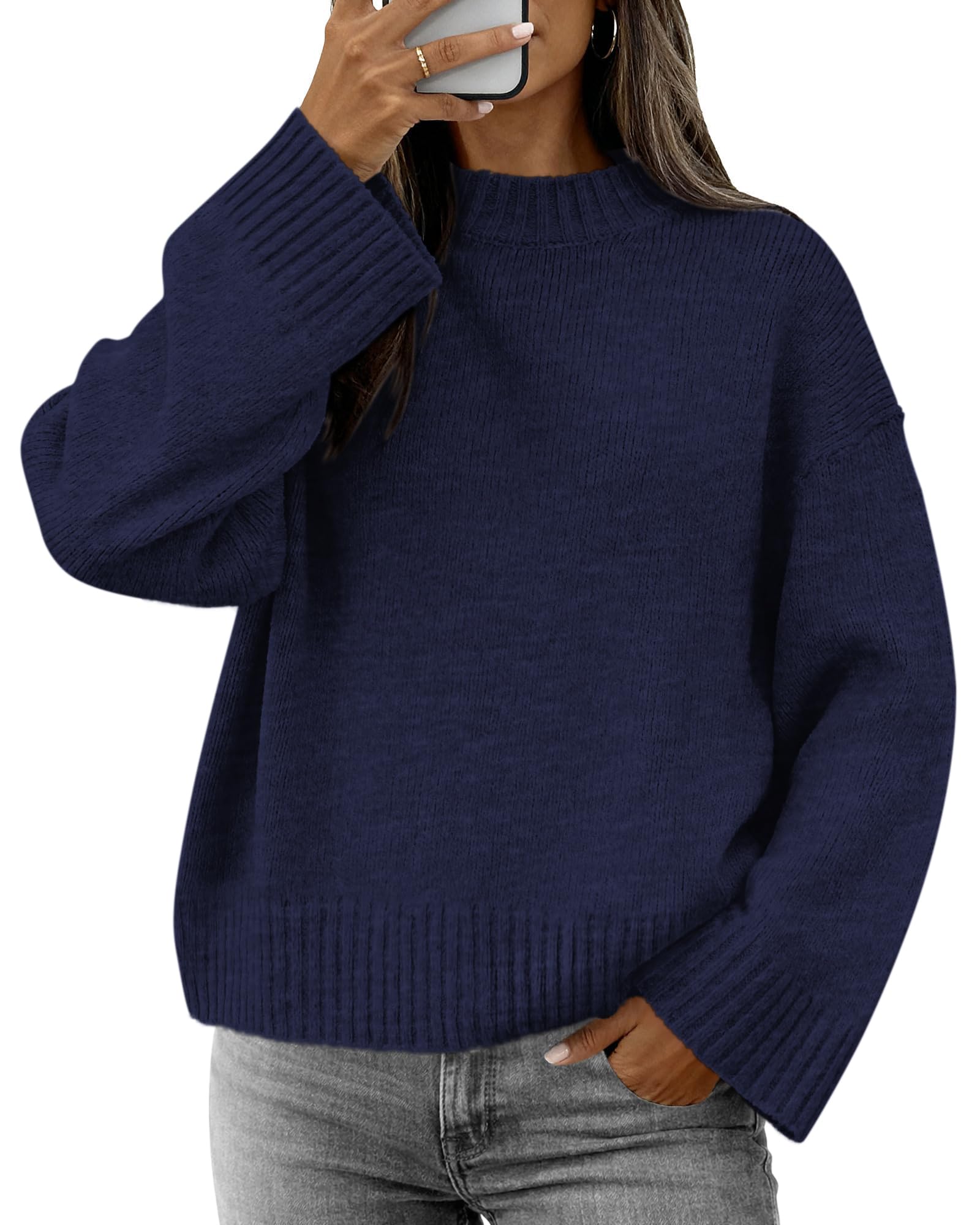 ATHMILE Sweaters for Women 2026 Fall Fashion Outfits Long Sleeve Loose Casual Crewneck Ribbed Knit Pullover Winter Clothes