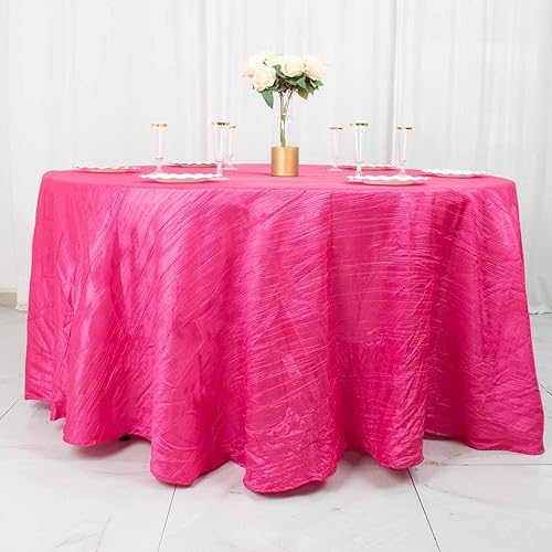 Miniatura 5 de TABLECLOTHSFACTORY - Mantel rectangular de tafetán arrugado de acordeón fucsia de 120 pulgadas, perfecto para ceremonias de boda, decoraciones de