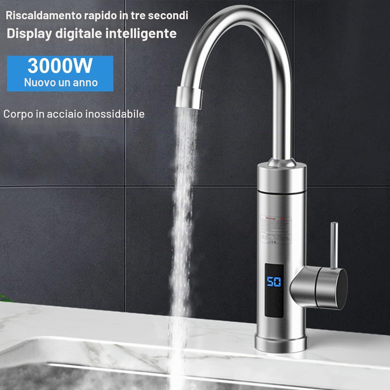 Rubinetto elettrico acqua calda 220 V 3000 W rubinetto scaldabagno istantaneo 360° LCD Torneira elettrico acqua quente rubinetto cucina acqua calda elettrica per cucina giardino bagno roulotte camper