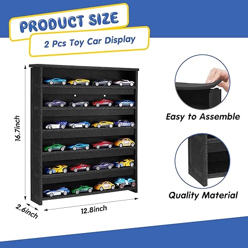 Miniatura 2 de Wesnoy 2 cajas de exhibición de autos de juguete de 16.73 x 12.8 x 2.56 pulgadas, vitrina de fieltro de 164 con ganchos para 48 autos de juguete en