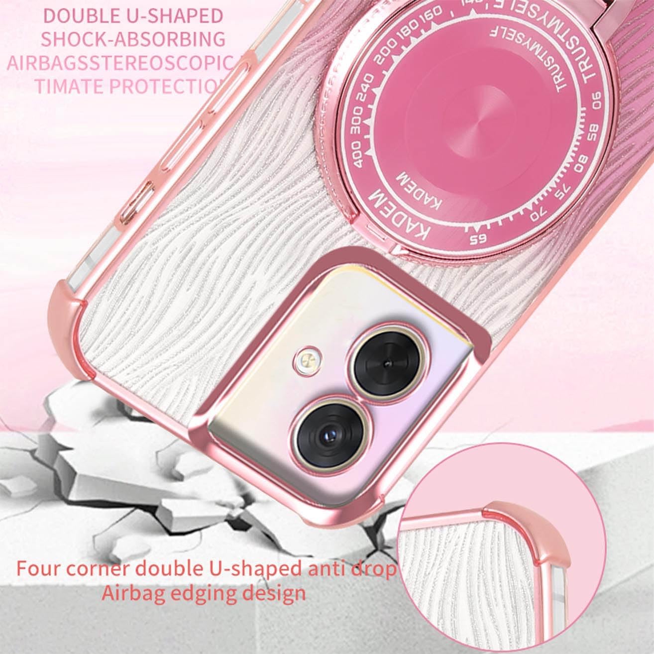 Cover Glitterata Per OPPO A40 4G / A40m Con Anello Supporto | Custodia Trasparente Morbida TPU Antiurto Rosa - 6