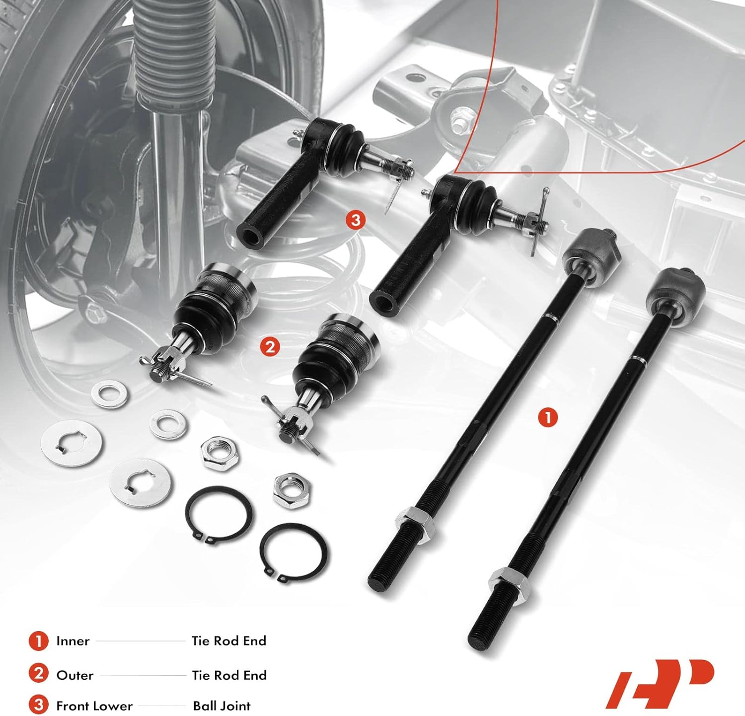 A-Premium Set of 6, Front Lower Ball Joint, Inner Outer Tie Rod End, Compatible with Chrysler Pacifica 2004 2005 2006 2007 2008