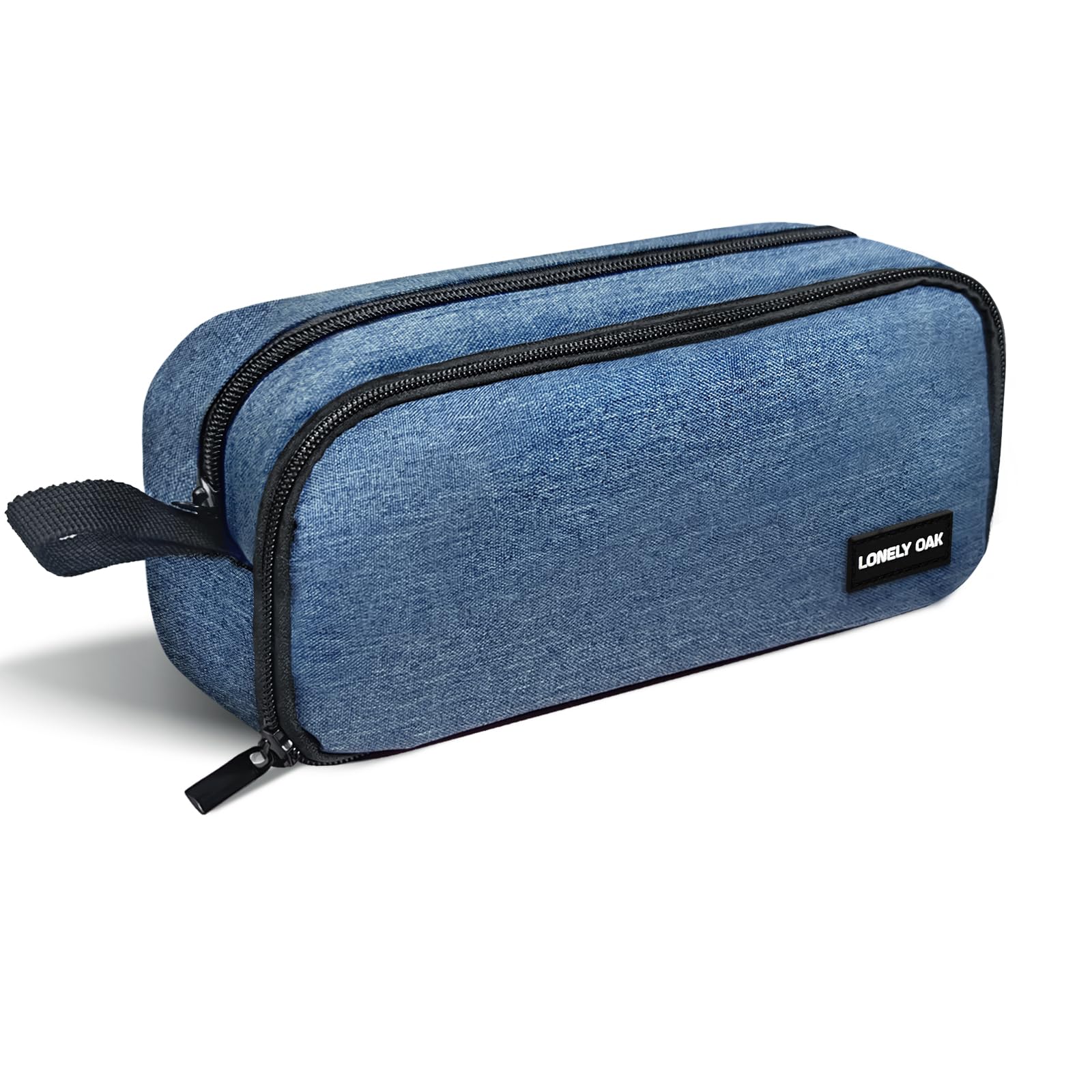Lonely Oak Large Pencil Case, Extra Big Capacity Aesthetic Pencil Pouch Bag with Smooth Zipper, Cute Pen Case with Handle for Kids & Adult (Blue)