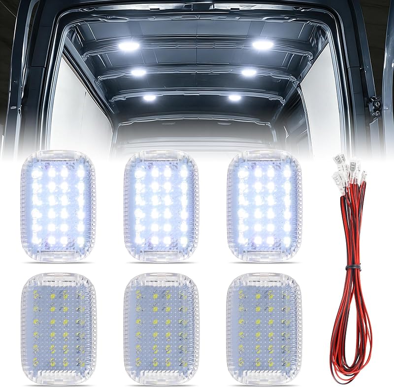 Luzes LED internas de carga FetonAuto para Ford Transit com chicote de extensão – Kit com 6 unidades