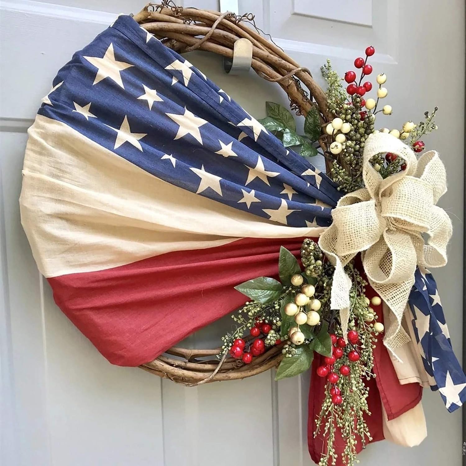 Patriotic Wreaths for Front Door, 250th Anniversary Decorations, 4th of July Decorations Outdoor, Handcrafted Memorial Day Wreaths, Festival Celebration USA Flag Printed Wreath (C) — view 8
