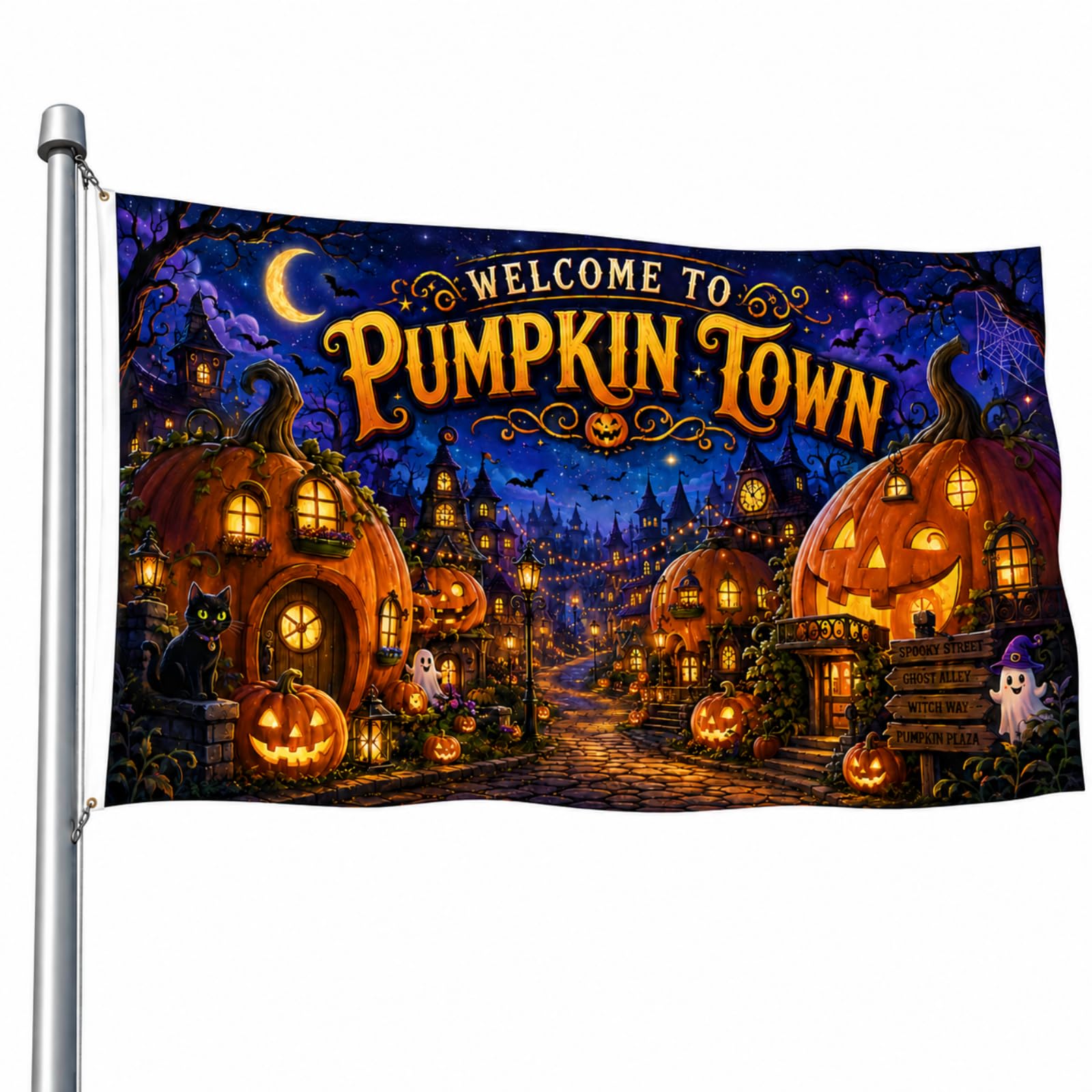 Halloween Pumpkin Flag 150 x 90 cm for Wall Party Decor (Yellow-Blue)