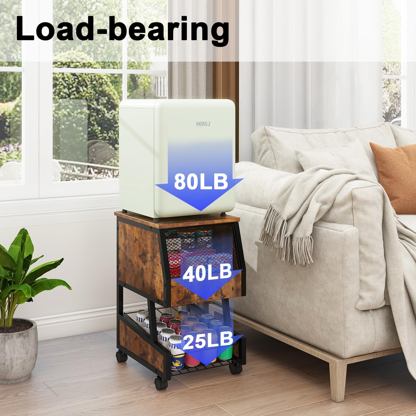 Soporte compacto para refrigerador con almacenamiento de bebidas y ruedas, mesa refrigeradora personal para refrigerador, mini soporte para refrigerador, carrito pequeño para dormitorio, hogar, 5