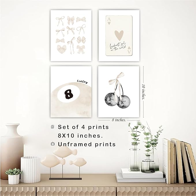 Beige Coquette Wall Art Prints: Preppy & Trendy Room Decor