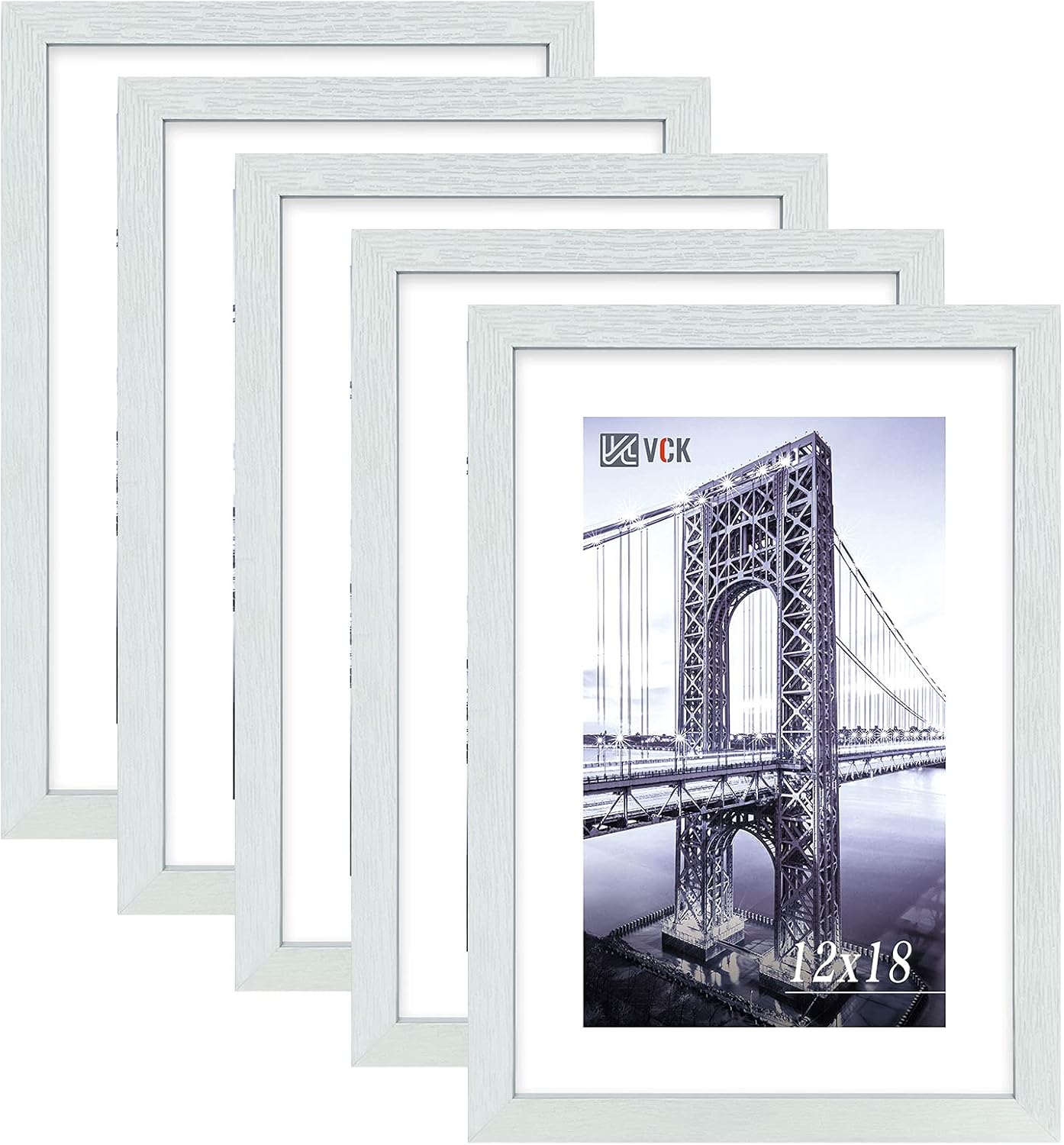VCK Poster Frames 12x18 White Set of 5,Solid Wood Picture