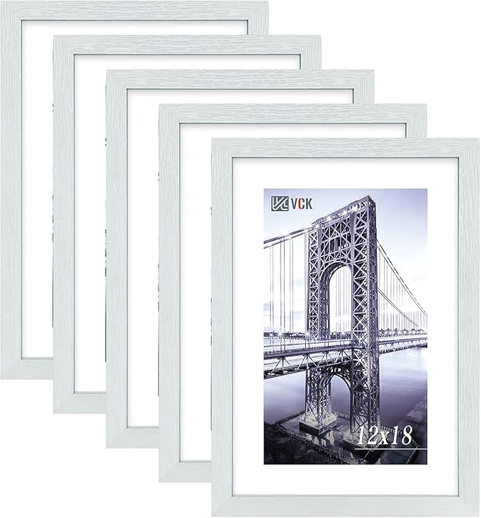 VCK Poster Frames 12x18 White Set of 5,Solid Wood Picture