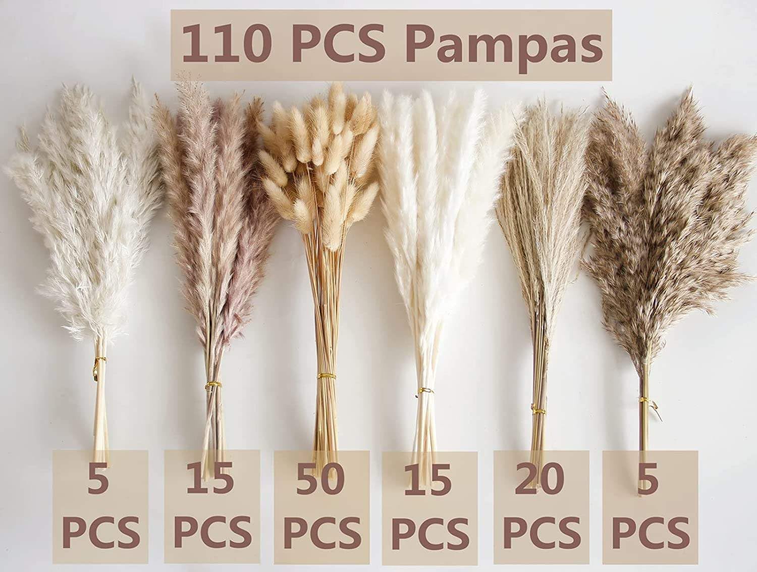 Pampasgras Boho Dekor, Getrocknetes Pampasgras Kaninchenschwanzstrauß für Vase Home Wedding Decoration(30pcs)
