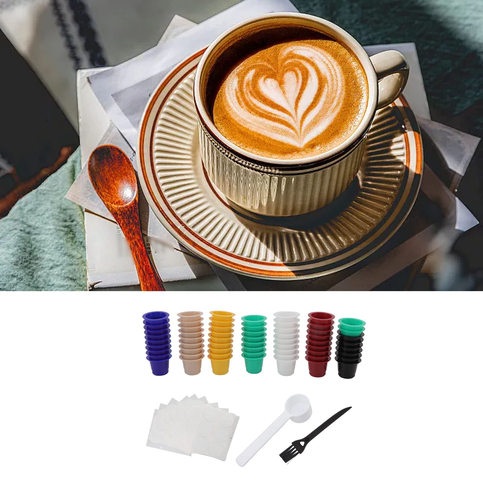 60 cápsulas reutilizables, taza de filtro de cápsulas de café recargables con cepillo y cuchara, cápsulas de café para café, leche, tienda de té