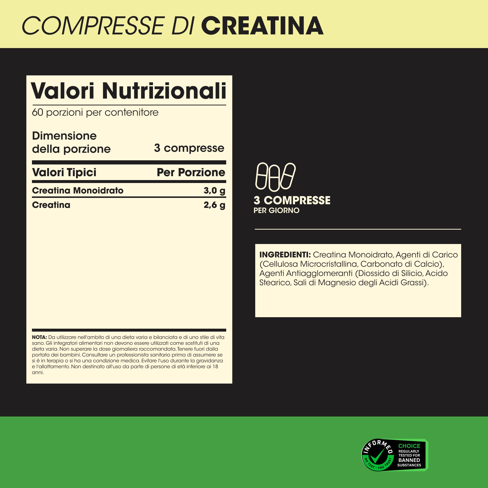Optimum Nutrition Creatine Tablets – 3 g di Creatina Monoidrato per Porzione per Supportare le Prestazioni Durante l’Allenamento ad Alta Intensità – 60 Porzioni (180 Compresse)
