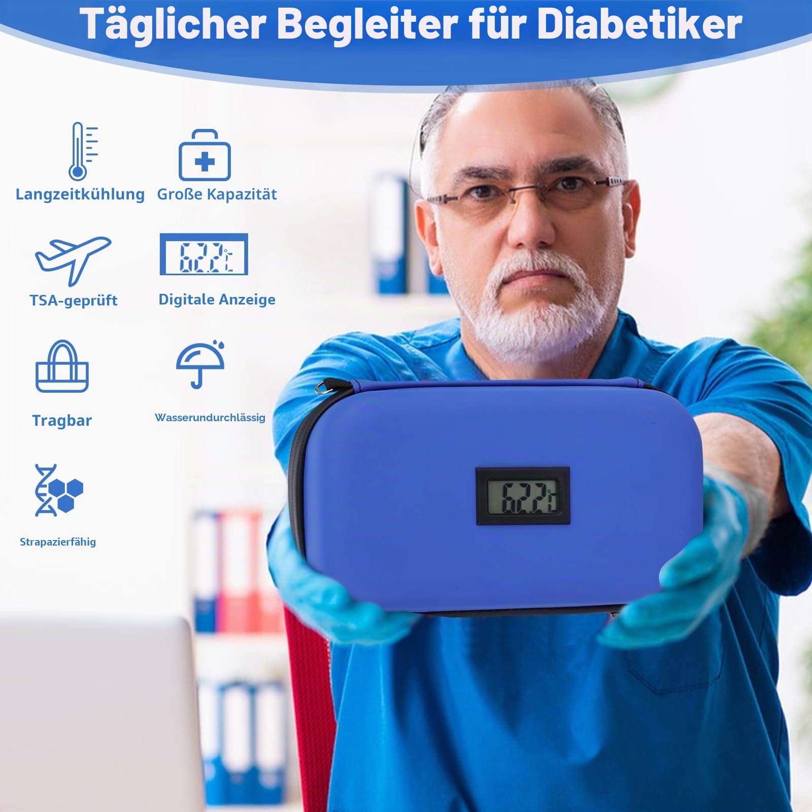 Insulin Kühltasche Reisekoffer TSA genehmigt gekühlte Medizin Kühler für Reisen w/Temperaturanzeige Diabetiker Reisekoffer Tasche w / 2 Wiederverwendbare Eispacks für das tägliche Leben