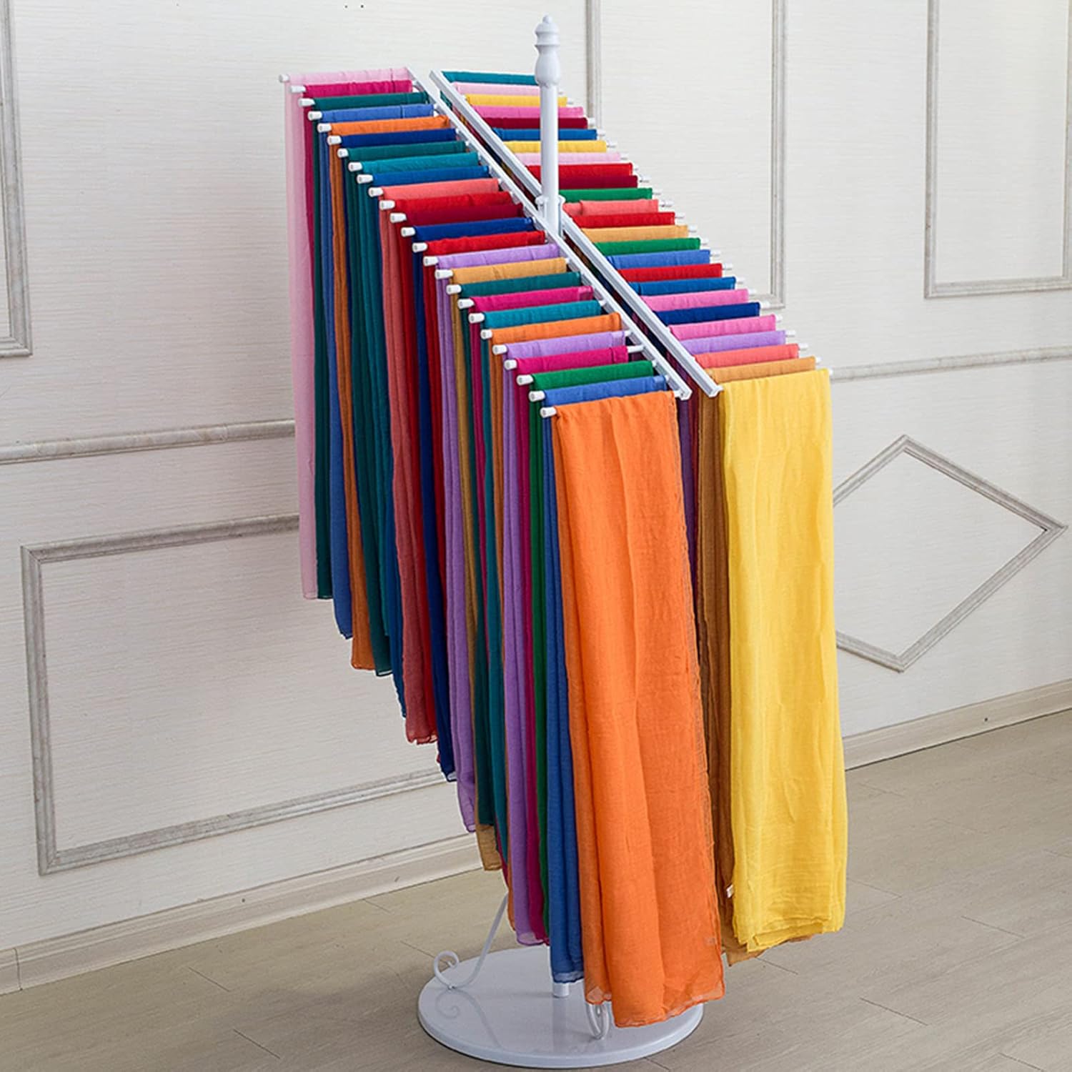 Metal Freestanding Scarf Holder Organizer,Clothing Store Pants Display Rack Tie Organizer for Men, Multi-Purpose Retail Store Belt Blanket Shawl Silk Scarf Shelf Storage Rack, Accessory Organizer Ra