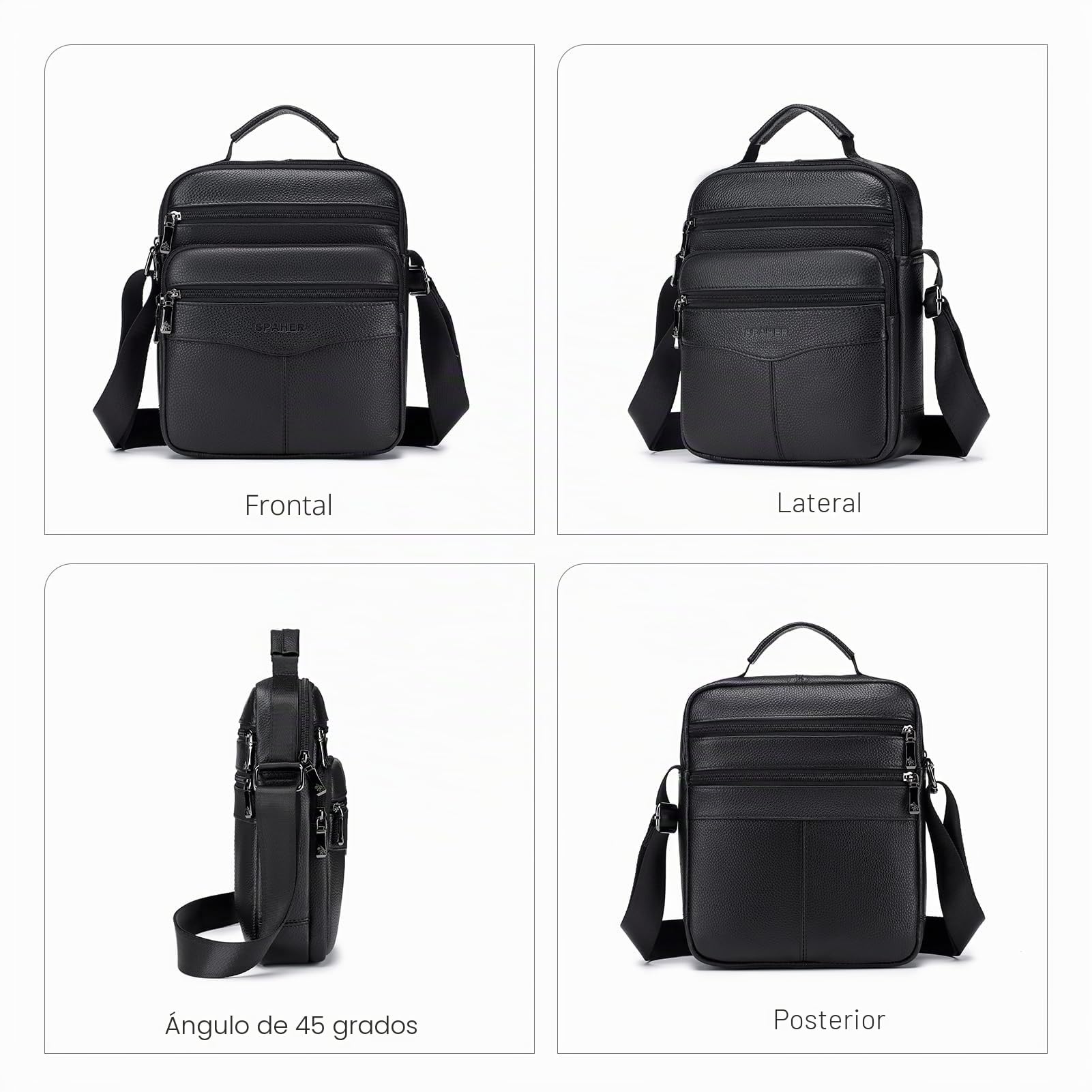 SPAHER Bandolera Hombre Piel Grande Bandolera Cuero Hombre Bolsos Caballero Bolso Mensajero Hombre Bandolera Bolso Hombre de Cuero Genuino Bolso de Piel Hombre