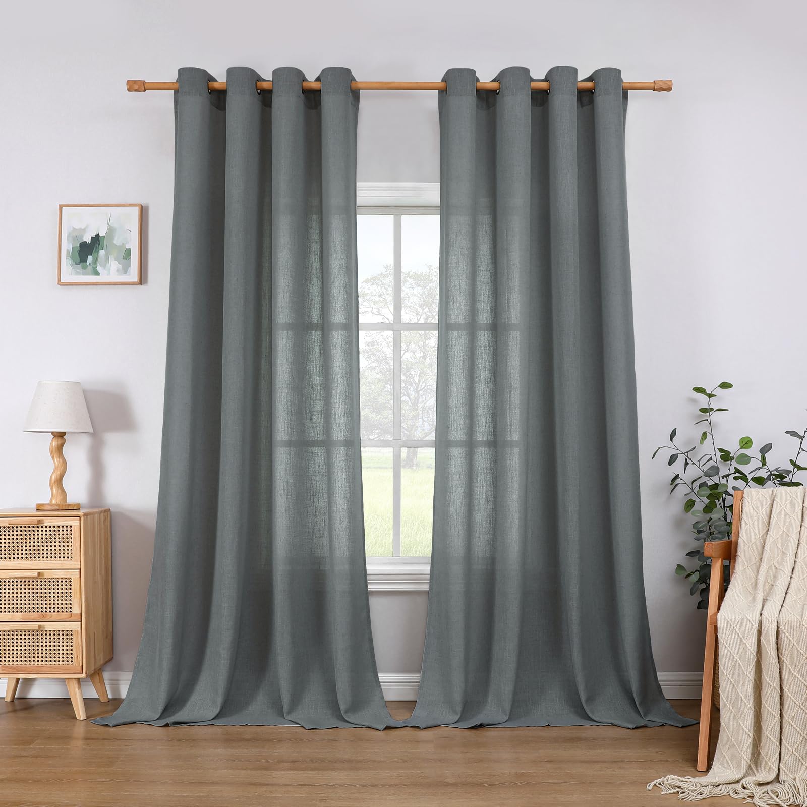 CUCRAF Leinen Vorhänge mit Ösen 2er Set H 245 x B 140 Grau Halbtransparente Leinenvorhang Wohnzimmer Leinenoptik Voile Gardinen Leinenfarbe Schlafzimmer Stores