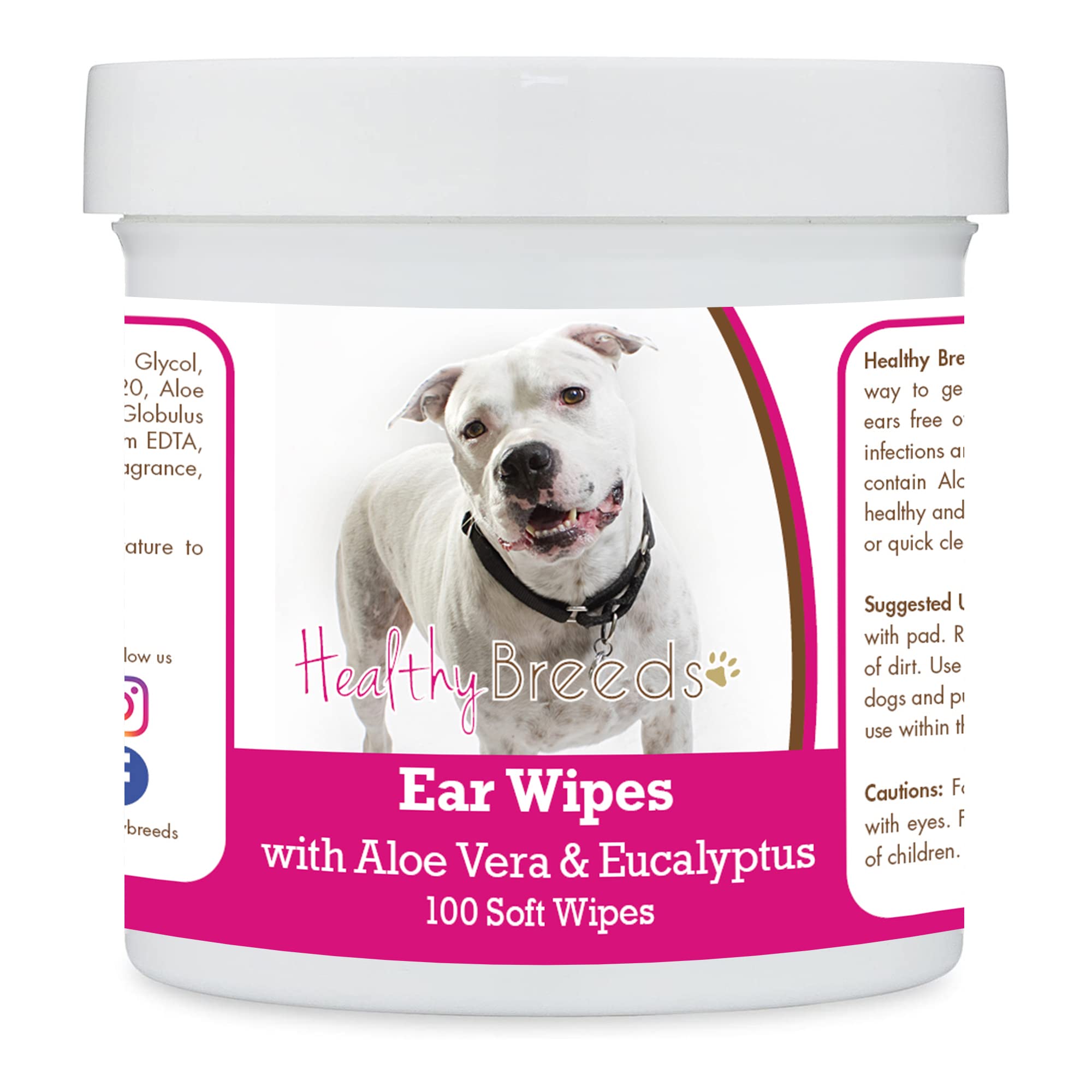 Healthy Breeds Pit Bull, White, Ear Cleaning Wipes with Aloe &amp; Eucalyptus for Dogs 100 Count