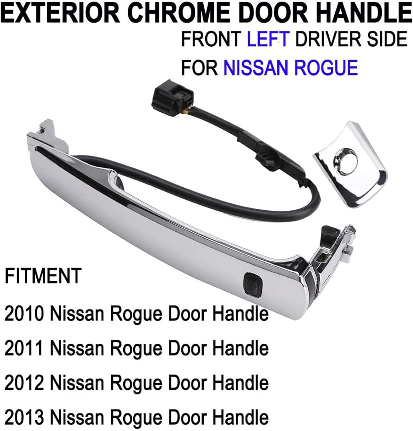 Yikesai Exterior Chrome Door Handle 80640CZ31B Front Left Driver Side - Compatible with 2010-2013 Nissan Rogue - Replaces 80640-CZ31A, 80645-CA000 Outside Smart Entry Keyless Chrome Door Handle
