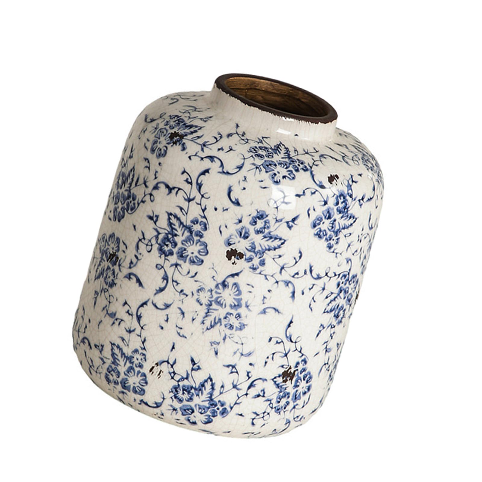 Distressed Blue and White Porcelain Vases Crackle Glaze Antislip Base Ceramics Flower Pots for Living Room Centerpieces Antique Ceramics Vases