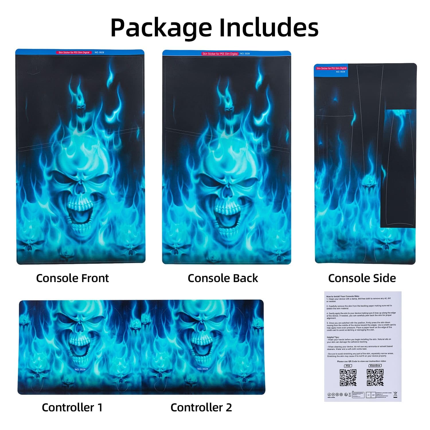 Mcbazel Autocollant antidérapant Autocollant en Vinyle Peau Couverture Plaques adhésives Autocollantes pour PS5 Slim d'origine Uniquement-Flamme Bleue
