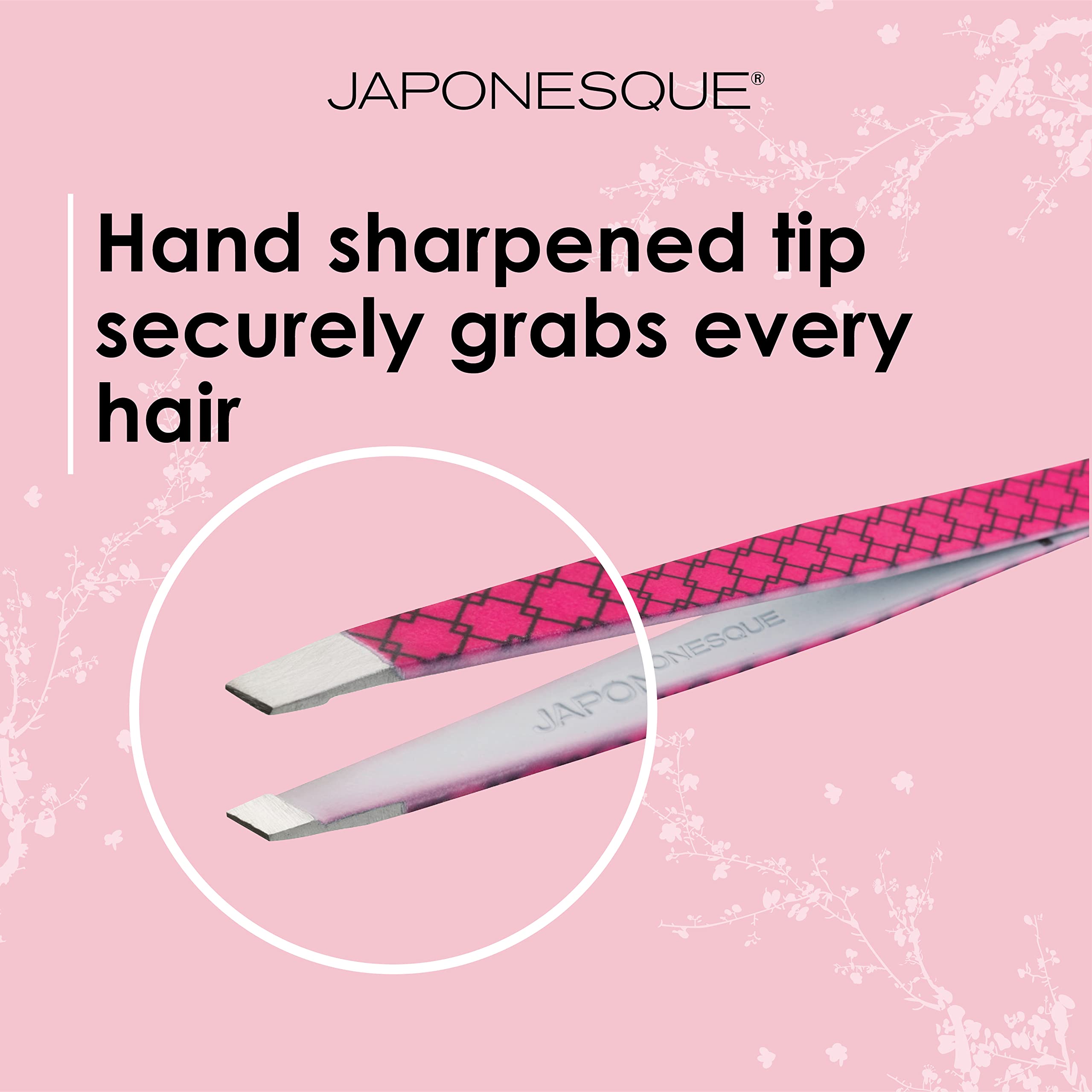 JAPONESQUE Pinzette inclinate morbide al tatto con punte affilate a mano per modellare e definire le sopracciglia, con custodia protettiva