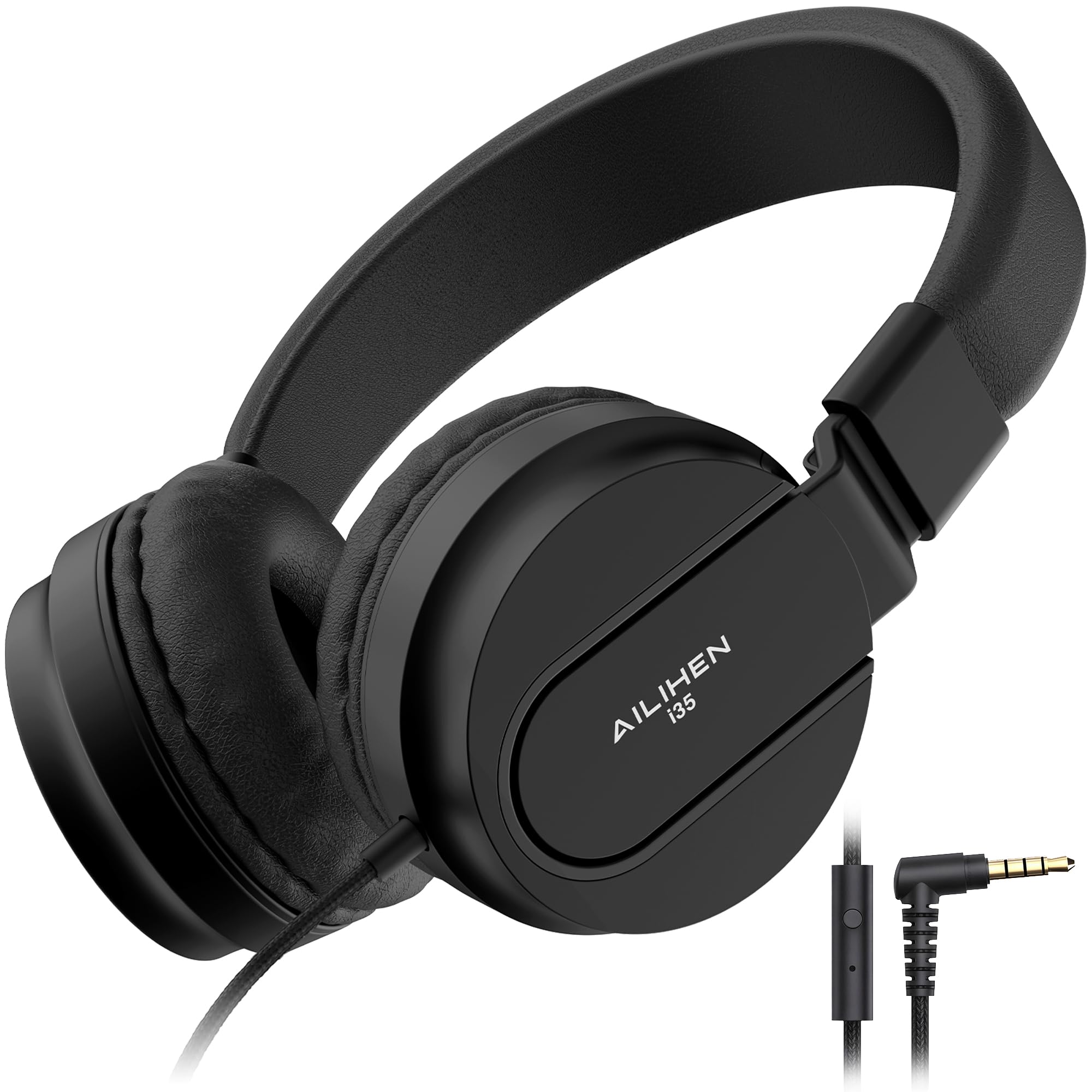 AILIHEN I35 Kids Headphones for School with Mic, 93dB Volume Limited, Black