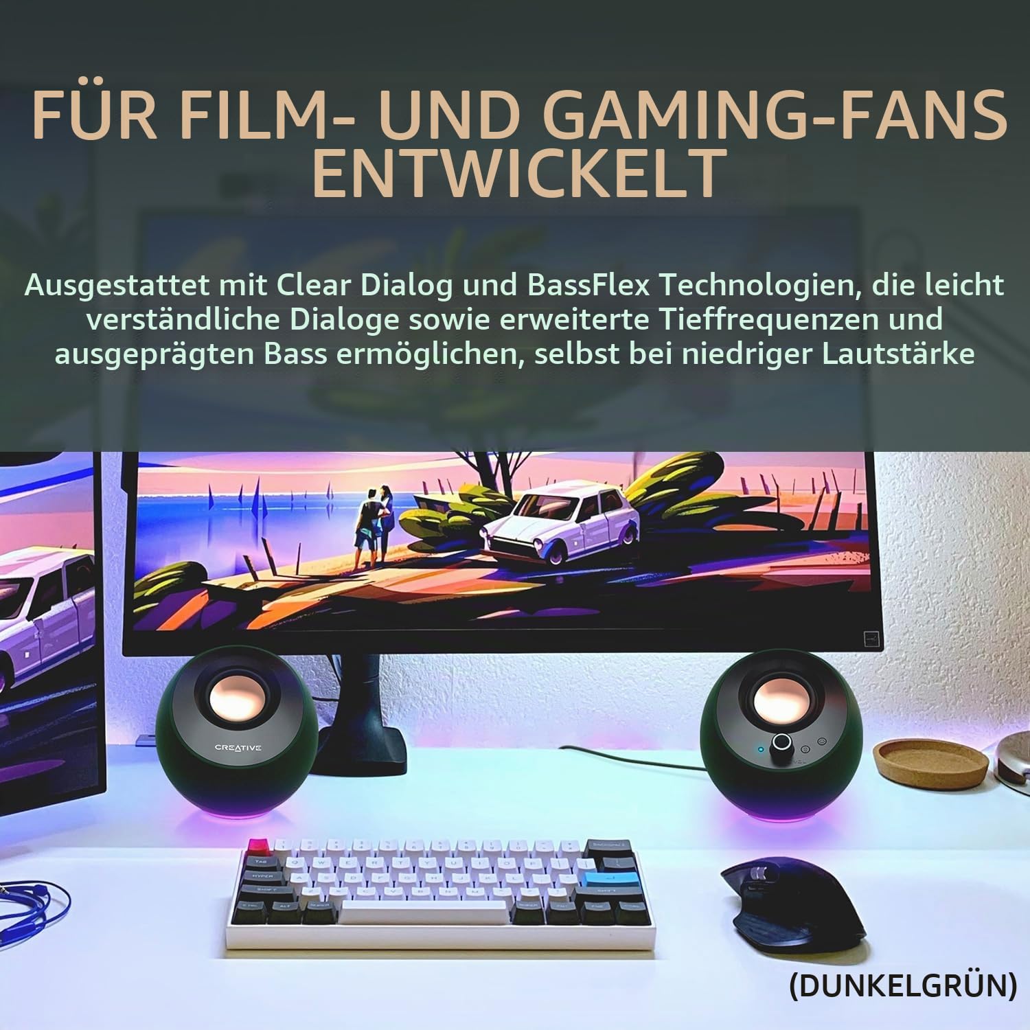 CREATIVE Pebble Pro (Schwarz) USB-C PC-Lautsprecher mit Bluetooth 5.3 und anpassbarer RGB-Beleuchtung, USB-Audio und Headset-/Mikrofonanschluss